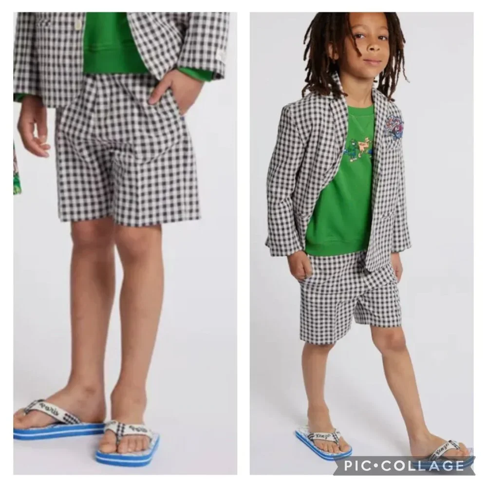 Kenzo Kids‎ Logo Tag Gingham Check-Print Shorts Boys Size 4A/102 Black & White